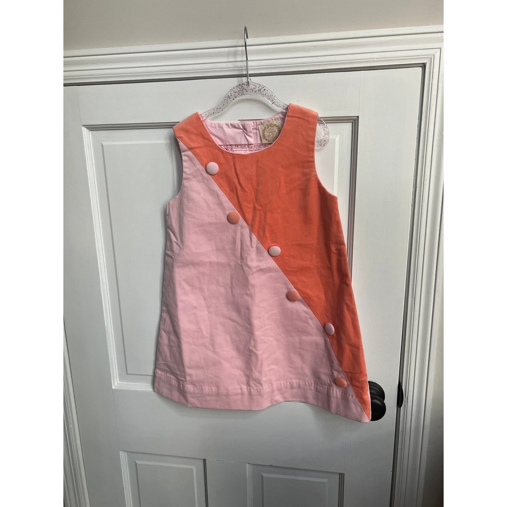 TBBC The Beaufort‎ Bonnet Company Girls 4T Blake Button Dress Corduroy Sherbet 7